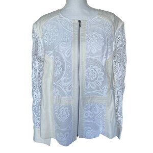 INC International Concepts Women's Jacket Sz 3X Cotton Linen Lace Insets White